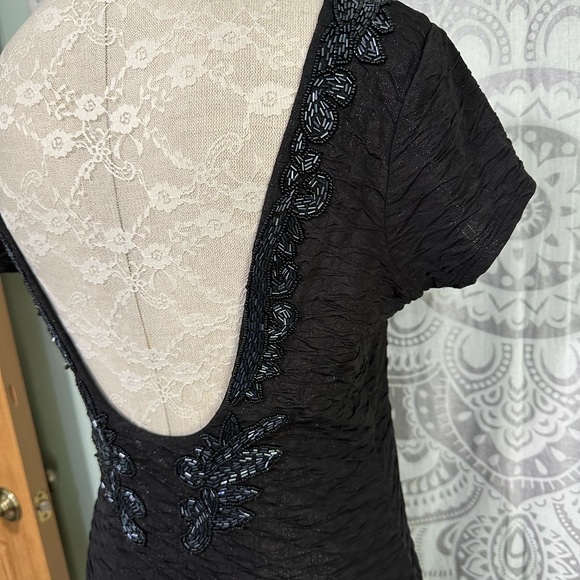 Nwt $198 Free People Low Back Beaded Shimmer Black Bodycon Short Sleeve Dress L - Picture 3 of 13